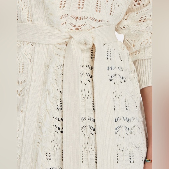 INTERMIX Brady Pointelle Silk-Cotton Wrap Cardigan in White Size Medium. - Picture 11 of 13